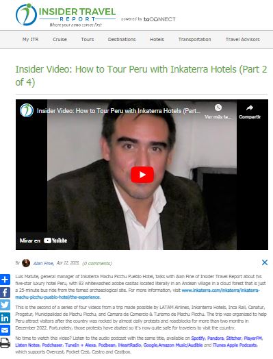 Insider Video Interview to Luis Matute: General Manager of Machu Picchu Pueblo Hotel – Insider Travel Report – 2023.04