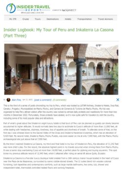Insider Travel Report – Touring Peru and Inkaterra La Casona Part Three – 2023.04