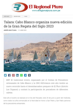 El Regional Piura – TALARA: CABO BLANCO ORGANIZA NUEVA EDICIÓN DE LA GRAN REGATA DEL SIGLO 2023 – 06.23