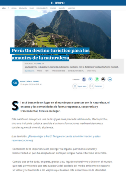 EL TIEMPO – PERÚ: UN DESTINO TURÍSTICO PARA LOS AMANTES DE LA NATURALEZA – 07.23