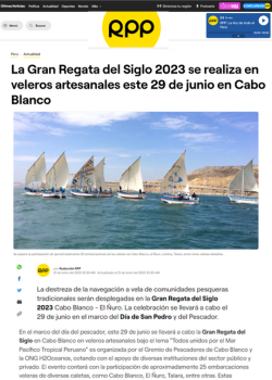 RPP – LA GRAN REGATA DEL SIGLO 2023 SE REALIZA EN VELEROS ARTESANALES ESTE 29 DE JUNIO EN CABO BLANCO – 06.23