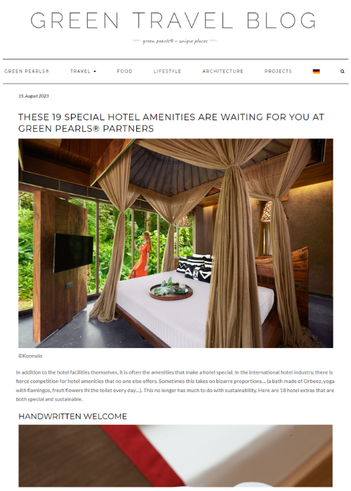 Green Travel Blog – THESE 19 SPECIAL HOTEL AMENITIES ARE WAITING FOR YOU AT GREEN PEARLS® PARTNERS – 08.23