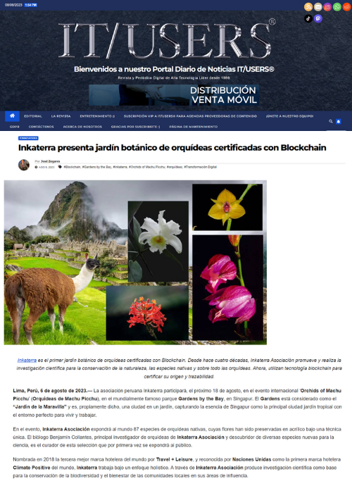 IT/USERS – INKATERRA PRESENTA JARDÍN BOTÁNICO DE ORQUÍDEAS CERTIFICADAS CON BLOCKCHAIN – 08.23