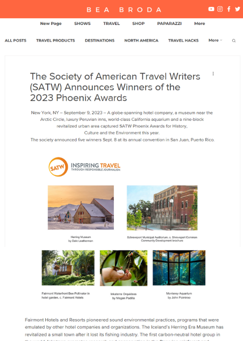 THE SOCIETY OF AMERICAN TRAVEL WRITERS (SATW) ANNOUNCES WINNERS OF THE 2023 PHOENIX AWARDS – OUTTA TOWN ADVENTURE – 09.23