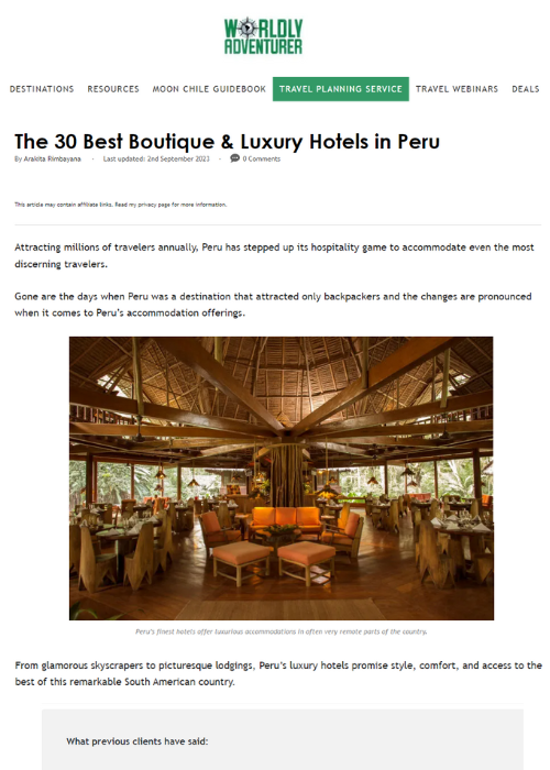 THE 30 BEST BOUTIQUE & LUXURY HOTELS IN PERU – WORLDLY ADVENTURER – 09.23