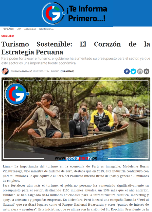 TURISMO SOSTENIBLE: EL CORAZÓN DE LA ESTRATEGIA PERUANA – GACETA TV PERU – 10.23