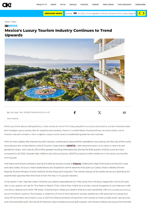 MEXICO’S LUXURY TOURISM INDUSTRY CONTINUES TO TREND UPWARDS – OK MAGAZINE – 11.23