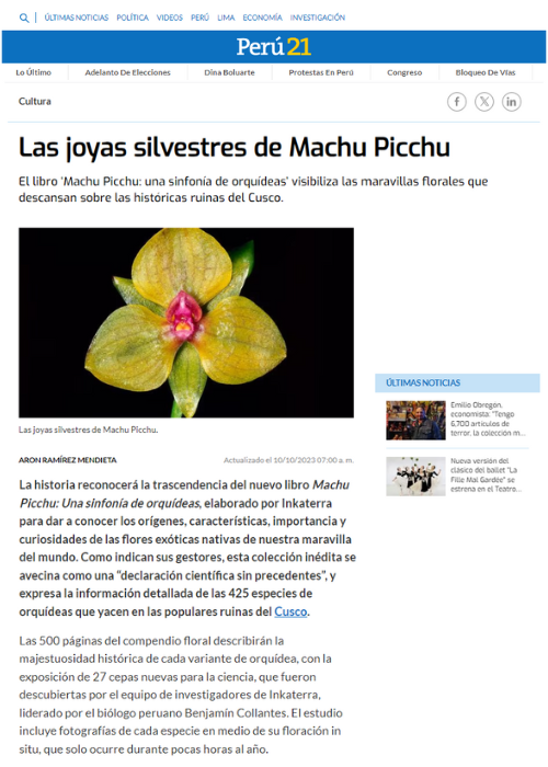 LAS JOYAS SILVESTRES DE MACHU PICCHU – PERU21 – 10.23