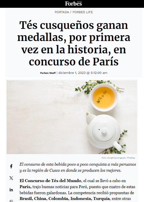 TÉS CUSQUEÑOS GANAN MEDALLAS, POR PRIMERA VEZ EN LA HISTORIA, EN CONCURSO DE PARÍS – FORBES PERU – 12.23