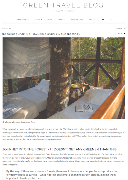 TREEHOUSE HOTELS: SUSTAINABLE HOTELS IN THE TREETOPS – GREEN TRAVEL BLOG – 11.23