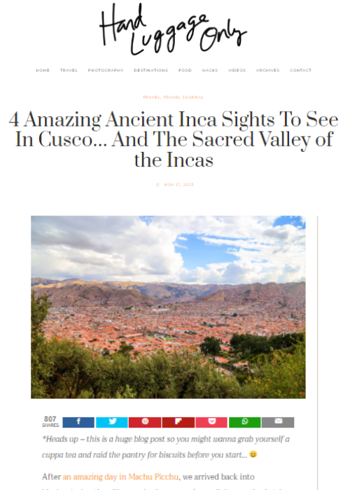 4 AMAZING ANCIENT INCA SIGHTS TO SEE IN CUSCO… AND THE SACRED VALLEY OF THE INCAS – HAND LUGGAGE ONLY – 11.23