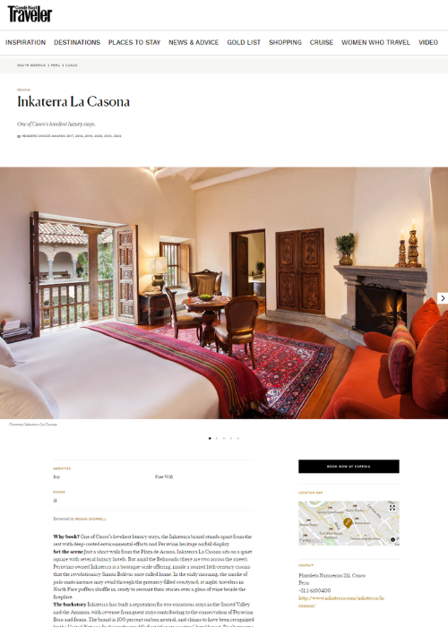 REVIEW – INKATERRA LA CASONA – CONDE NAST TRAVELLER – 01.24