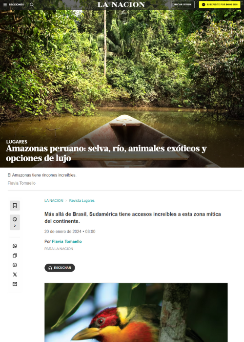 AMAZONAS PERUANO: SELVA, RÍO, ANIMALES EXÓTICOS Y OPCIONES DE LUJO – REVISTA LUGARES – 01.24