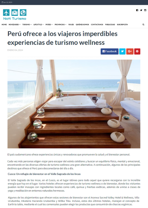 PERÚ OFRECE A LOS VIAJEROS IMPERDIBLES EXPERIENCIAS DE TURISMO WELLNESS – NOTI TURISMO – 01.24