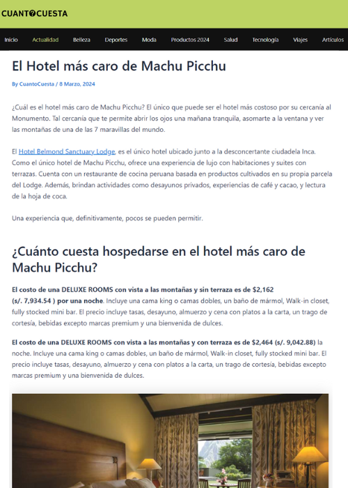 EL HOTEL MÁS CARO DE MACHU PICCHU – CUÁNTO CUESTA – 03.24