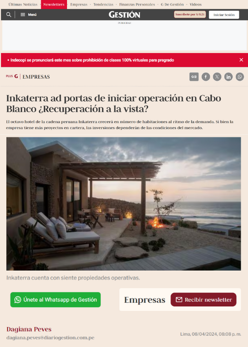 INKATERRA AD PORTAS DE INICIAR OPERACIÓN EN CABO BLANCO ¿RECUPERACIÓN A LA VISTA? – DIARIO GESTIÓN – 04.24