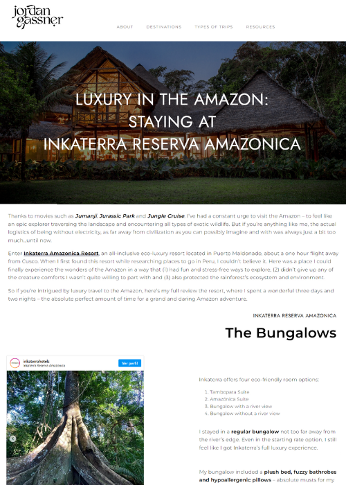 LUXURY IN THE AMAZON: STAYING AT INKATERRA RESERVA AMAZONICA – JORDAN GASSNER BLOG – 04.24