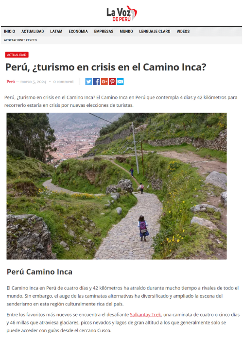 PERÚ, ¿TURISMO EN CRISIS EN EL CAMINO INCA? – LA VOZ DE PERÚ – 03.24