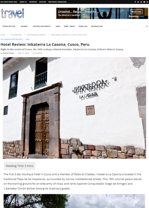 HOTEL REVIEW: INKATERRA LA CASONA, CUSCO, PERU – THE TRAVEL MAGAZINE – 03.24
