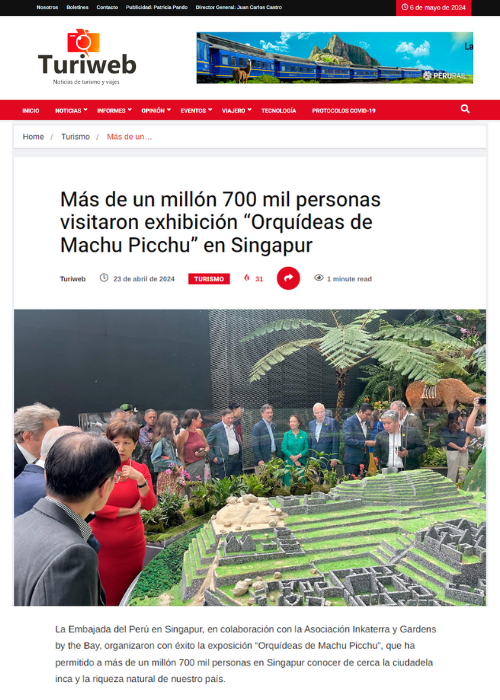 MÁS DE UN MILLÓN 700 MIL PERSONAS VISITARON EXHIBICIÓN “ORQUÍDEAS DE MACHU PICCHU” EN SINGAPUR – TURIWEB – 04.24