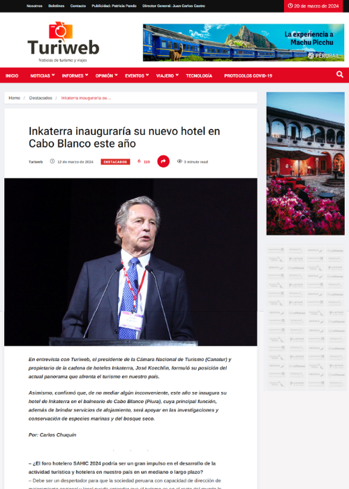 INKATERRA INAUGURARÍA SU NUEVO HOTEL EN CABO BLANCO ESTE AÑO – TURIWEB.PE – 03.24