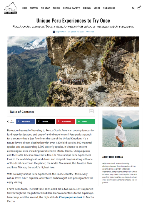 UNIQUE PERU EXPERIENCES TO TRY ONCE – HIKE BIKE TRAVEL – 05.24