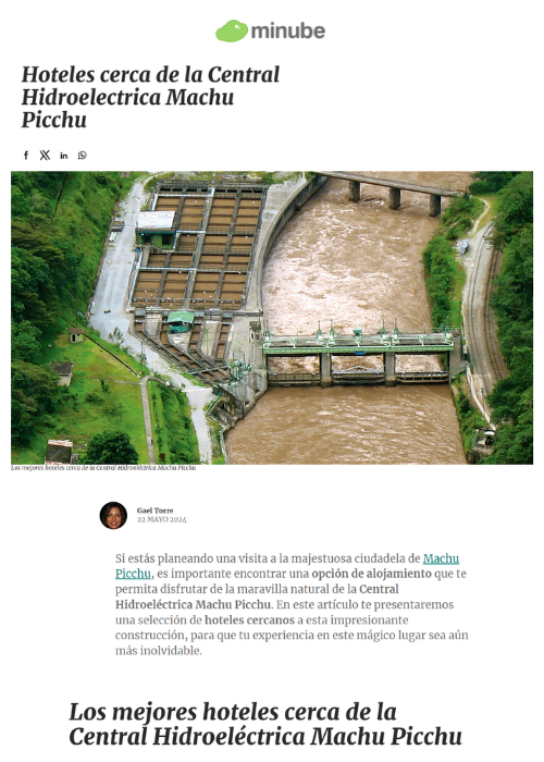 HOTELES CERCA DE LA CENTRAL HIDROELECTRICA MACHU PICCHU – MINUBE – 05.24