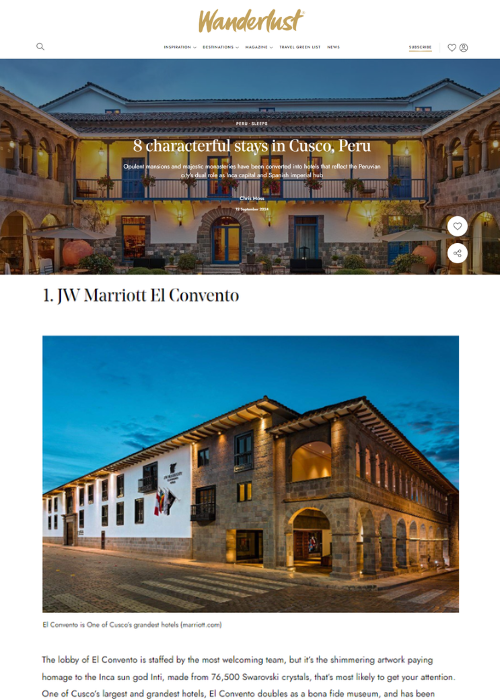 8 CHARACTERFUL STAYS IN CUSCO, PERU – WANDERLUST MAGAZINE – 09.24