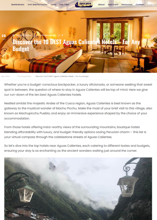DISCOVER THE 10 BEST AGUAS CALIENTES HOTELS – FOR ANY BUDGET – APUS PERU – BLOG – 11.24
