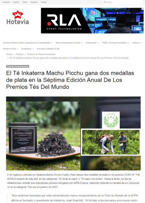 EL TÉ INKATERRA MACHU PICCHU GANA DOS MEDALLAS DE PLATA EN LA SÉPTIMA EDICIÓN ANUAL DE LOS PREMIOS TÉS DEL MUNDO – HOTEVIA – 11.24
