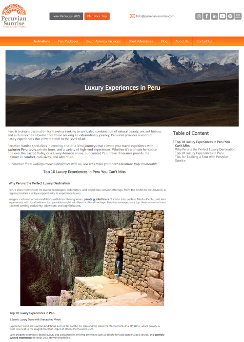 LUXURY EXPERIENCES IN PERU – PERUVIAN SUNRISE – BLOG – 10.24