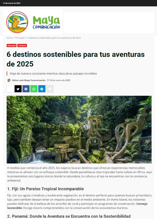 6 DESTINOS SOSTENIBLES PARA TUS AVENTURAS DE 2025 – MAYA COMUNICACION – 01.25
