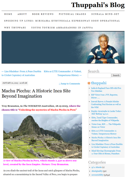 MACHU PICCHU: A HISTORIC INCA SITE BEYOND IMAGINATION – THUPPAHIS.COM (LK) – 01.25