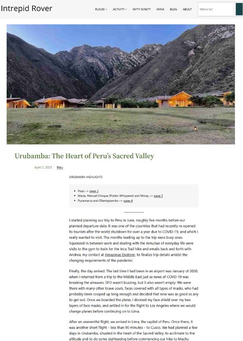URUBAMBA: THE HEART OF PERU’S SACRED VALLEY – INTREPID ROVER (US) – 04.25