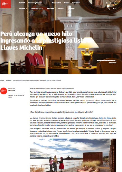 PERÚ ALCANZA UN NUEVO HITO INGRESANDO A LA PRESTIGIOSA LISTA DE LLAVES MICHELIN – PERU TRAVEL – 10.25