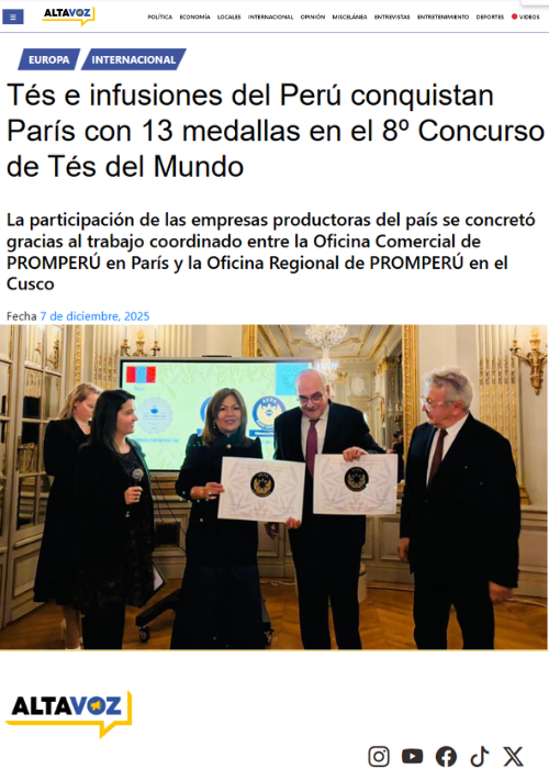 Tés e infusiones del Perú conquistan París con 13 medallas en el 8º Concurso de Tés del Mundo – Altavoz – DEC.25