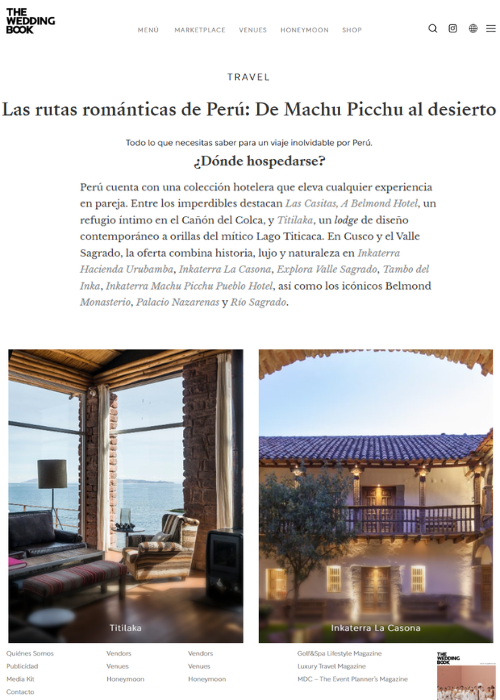 Las rutas románticas de Perú_ De Machu Picchu al desierto – The Wedding Book – DEC.25