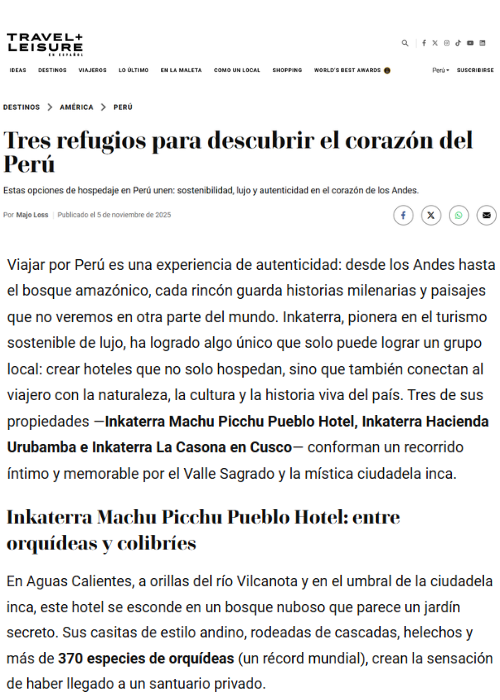 Tres hoteles para descubrir el corazón del país – TRAVEL+LEISURE – NOV.25