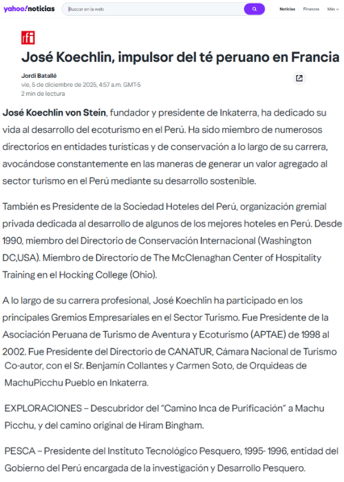 José Koechlin, impulsor del té peruano en Francia – Yahoo Noticias – DEC.25