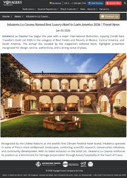 Inkaterra La Casona Named Best Luxury Hotel in Latin America 2026