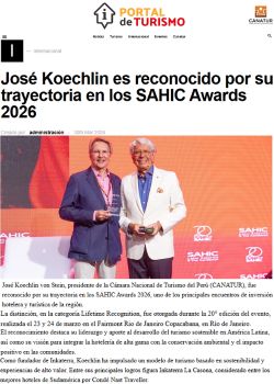 José Koechlin es reconocido por su trayectoria en los SAHIC Awards 2026