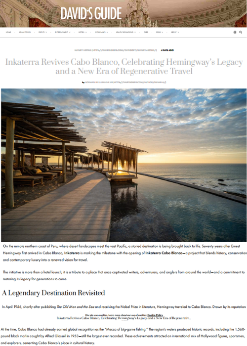 ABR 26 – Revives Cabo Blanco, Celebrating Hemingway’s Legacy and a New Era of Regenerative Travel – DAVID’S GUIDE