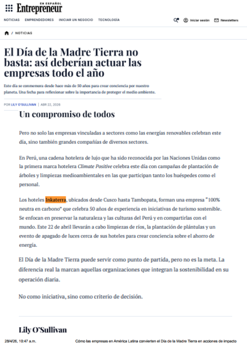 ABR 26 – Cómo las empresas en América Latina convierten el Día de la Madre Tierra en acciones de impacto – ENTREPENEUR