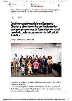 DOS INTERVENCIONES PILOTO EN ECONOMÍA CIRCULAR Y EL COMPROMISO POR IMPLEMENTAR PROCESOS PROGRESIVOS DE FORMALIZACIÓN SON EL RESULTADO DE LA TERCERA SESIÓN DE LA COALICIÓN TURÍSTICA