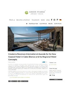 INKATERRA RECEIVES INTERNATIONAL AWARDS FOR ITS NEW COASTAL HOTEL IN CABO BLANCO AND ITS REGIONAL HOTEL CONCEPTS