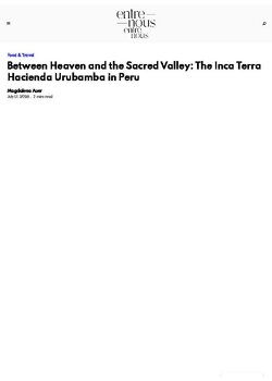 BETWEEN HEAVEN AND THE SACRED VALLEY: THE INKATERRA HACIENDA