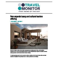 PERU EXPANDS LUXURY AND CULTURAL TOURISM OFFERING